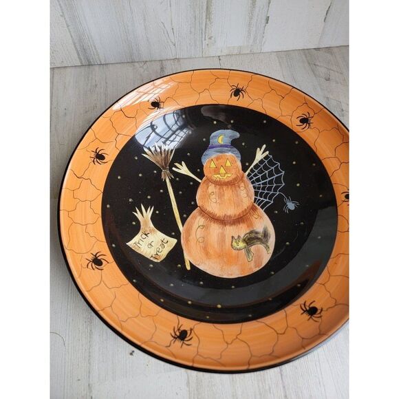 Laurie Gates snowman pumpkin 14" large serving plate dish Halloween‎ prop decor - Picture 2 of 13
